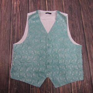 Alizeal Vest Mens XL Green Paisley Tuxedo Waistcoat Belted Formal Wedding